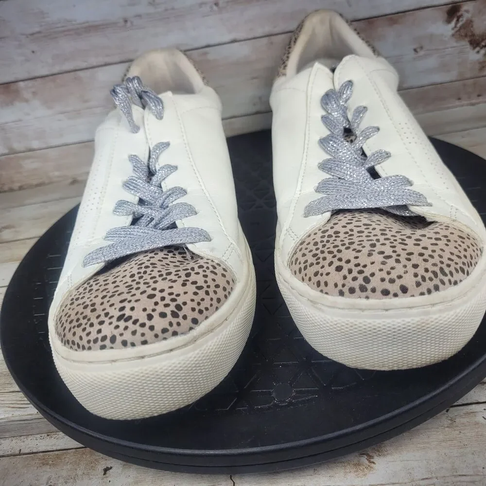 Universal Thread Cadey Sneakers Womens Size 9 White Brown Leopard Print Lace Up